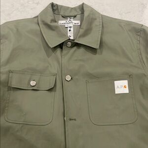 A.P.C. X Carhartt Wip collab on this field coat. Size XL. Olive green